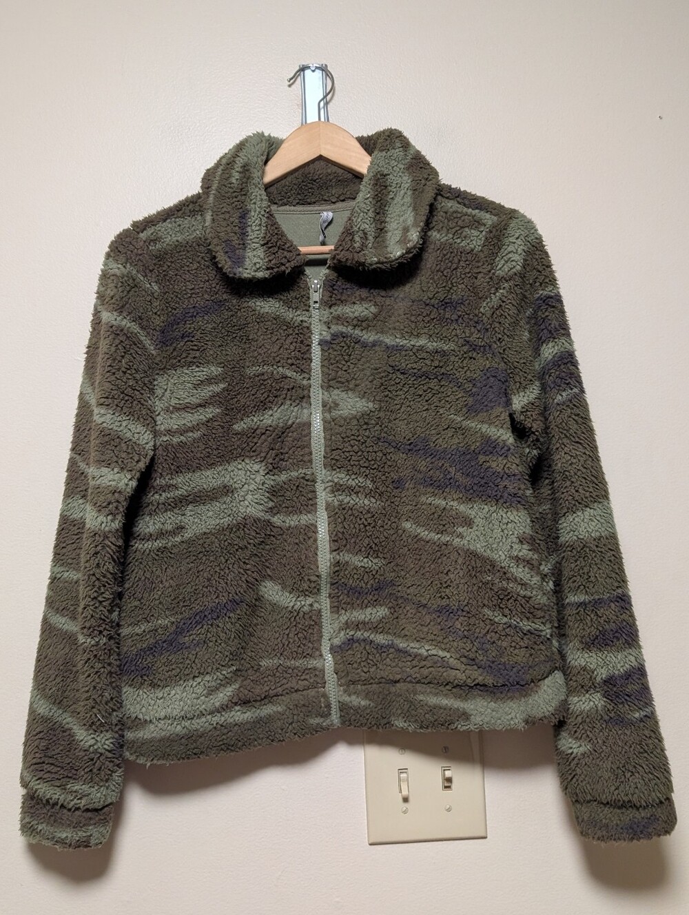 Z Supply Camo Sherpa Fleece Jacket XS Olive Green Full Zip